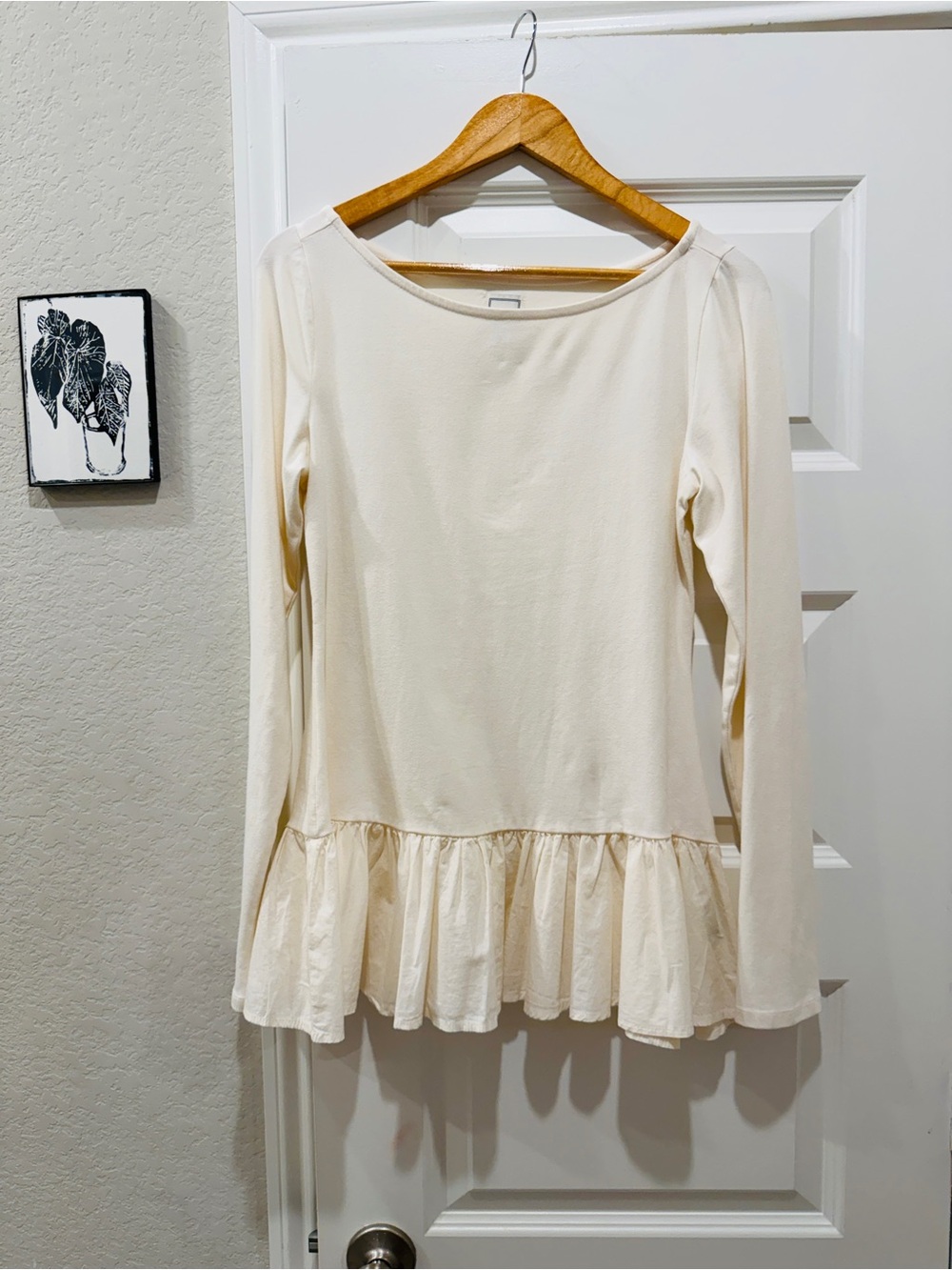 Maeve Cream Long Sleeve Ruffle Hem Top